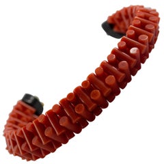 Mediterranean Red Coral Onix Yellow Gold Geometric Bracelet