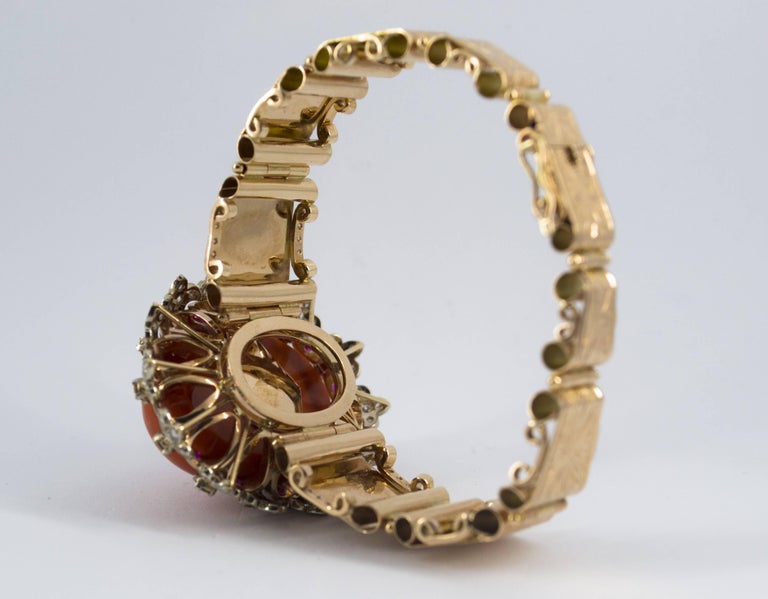 Mediterranean Red Coral Ruby Yellow Sapphire Diamond Yellow Gold Bracelet at 1stDibs