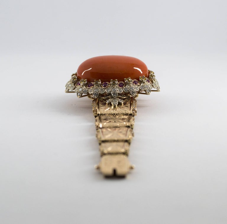 Mediterranean Red Coral Ruby Yellow Sapphire Diamond Yellow Gold Bracelet at 1stDibs