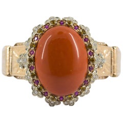 Mediterrane Rote Koralle Rubin Gelber Saphir Diamant Gelbgold Armband