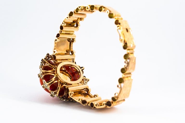 Mediterranean Red Coral White Diamond Ruby Yellow Sapphire Yellow Gold Bracelet at 1stDibs