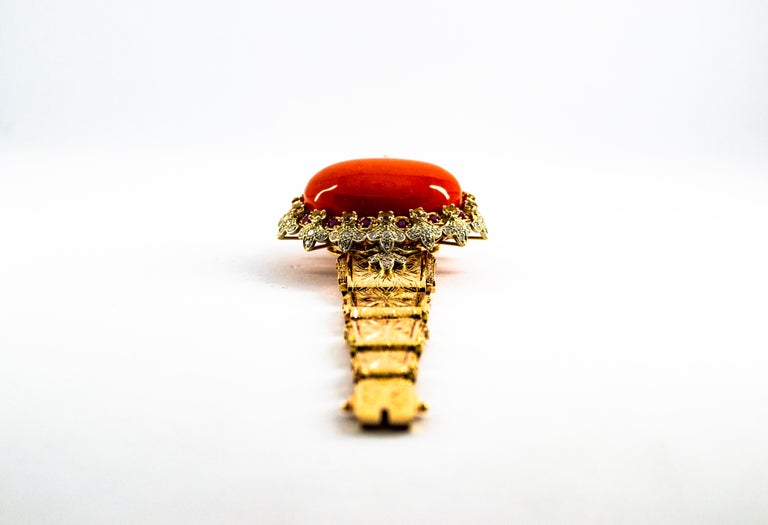 Mediterranean Red Coral White Diamond Ruby Yellow Sapphire Yellow Gold Bracelet at 1stDibs