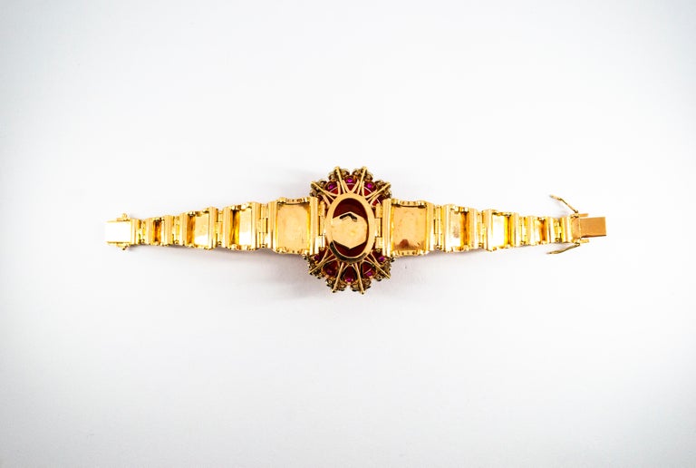 Mediterranean Red Coral White Diamond Ruby Yellow Sapphire Yellow Gold Bracelet at 1stDibs