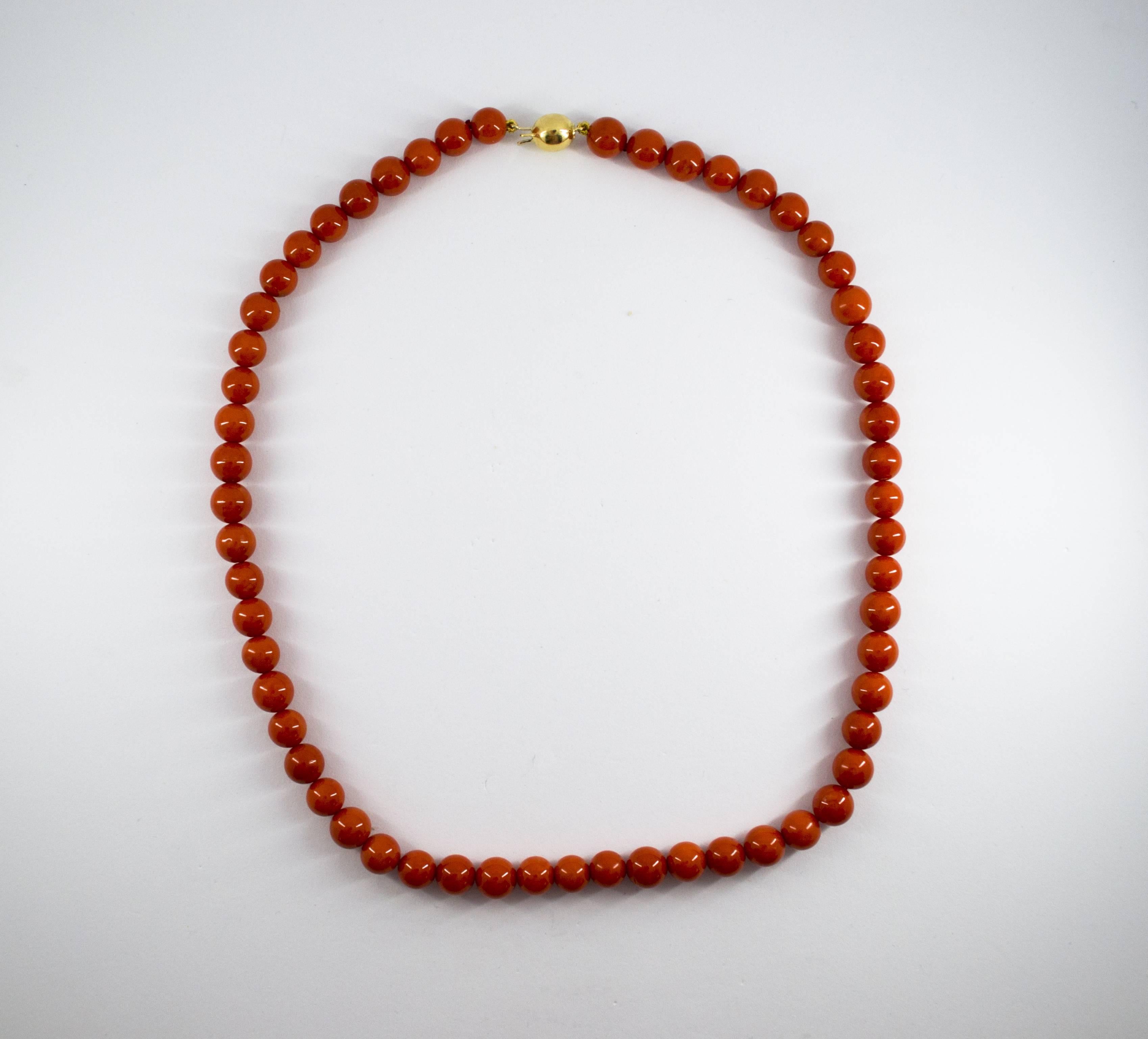 This Necklace is made of 18K Yellow Gold.
This Necklace has Mediterranean (Sardinia, Italy) Red Coral.
The circumference of the Beads ranges from 7.5mm to 8.5mm.
We're a workshop so every piece is handmade, customizable and resizable.