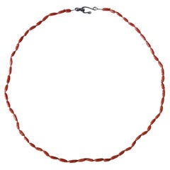 Mediterranean Salmon Coral Hand Knotted Sterling Silver Strand Necklace