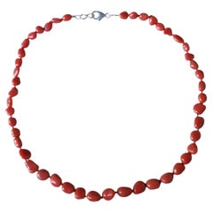 Mediterranean Salmon Coral Hand Knotted Sterling Silver Strand Necklace
