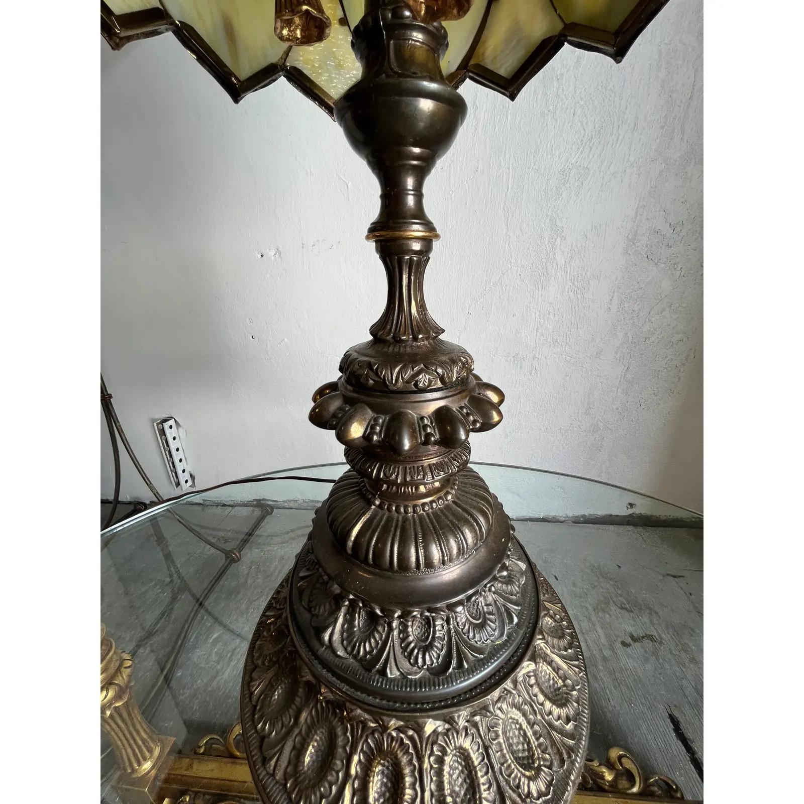 Mediterranean Slag Stained Glass Bronze Lamp For Sale 1