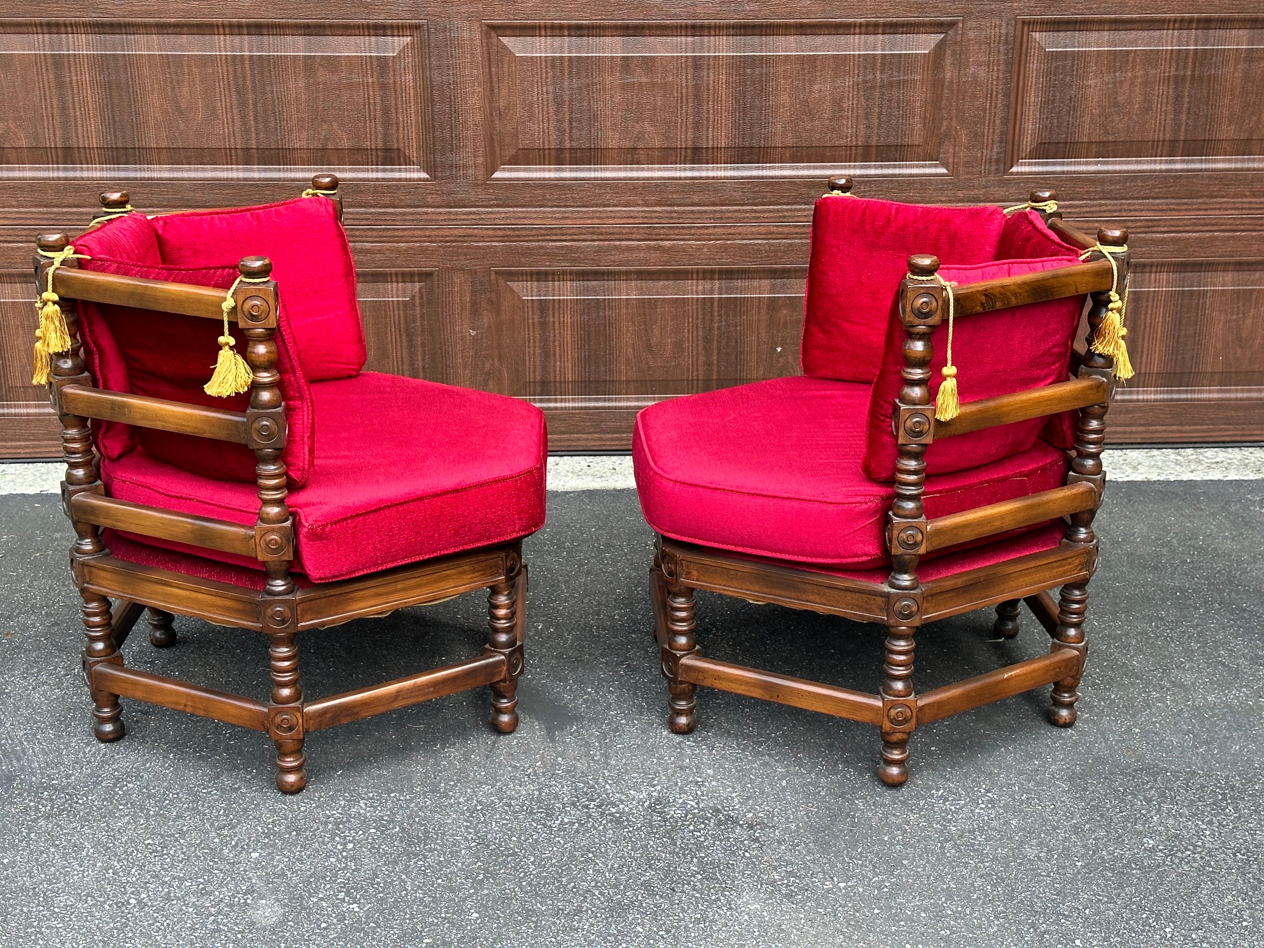 Mediterranean Spanish Revival Boho Chic Hexagonal Chairs - Showpieces by Lewitte In Good Condition For Sale In Kennett Square, PA