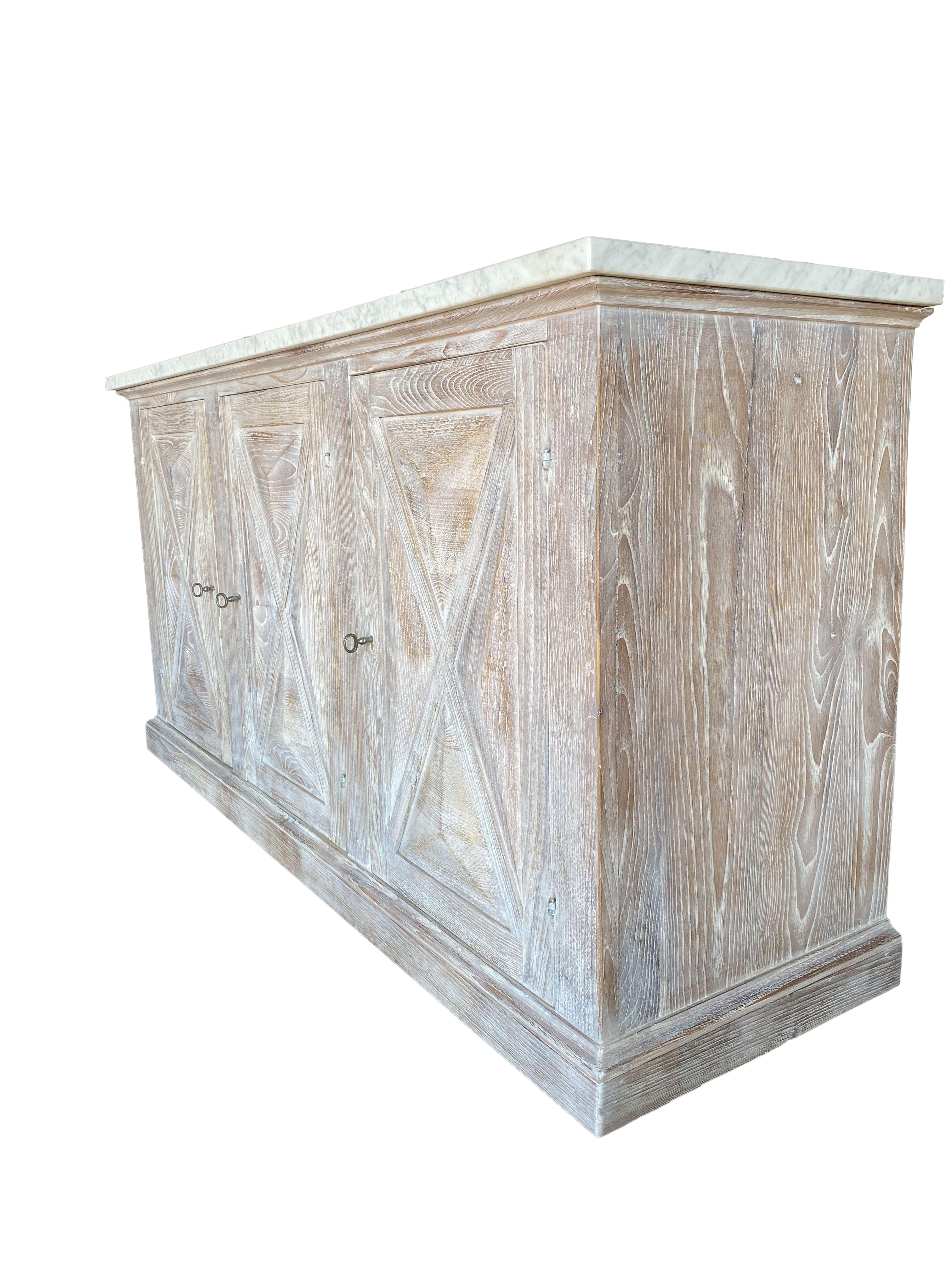 “ALPI” - Exclusive custom handcrafted Mediterranean style credenza line featuring our solid Italian Old Chestnut with a brushed finish we’ve named Dolomiti, after the famous limestone ridges high in the Italian Alps. Our cabinet is topped with a