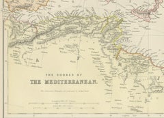 19th Century Antique Map of Mediterranean Shores by Blackie & Son