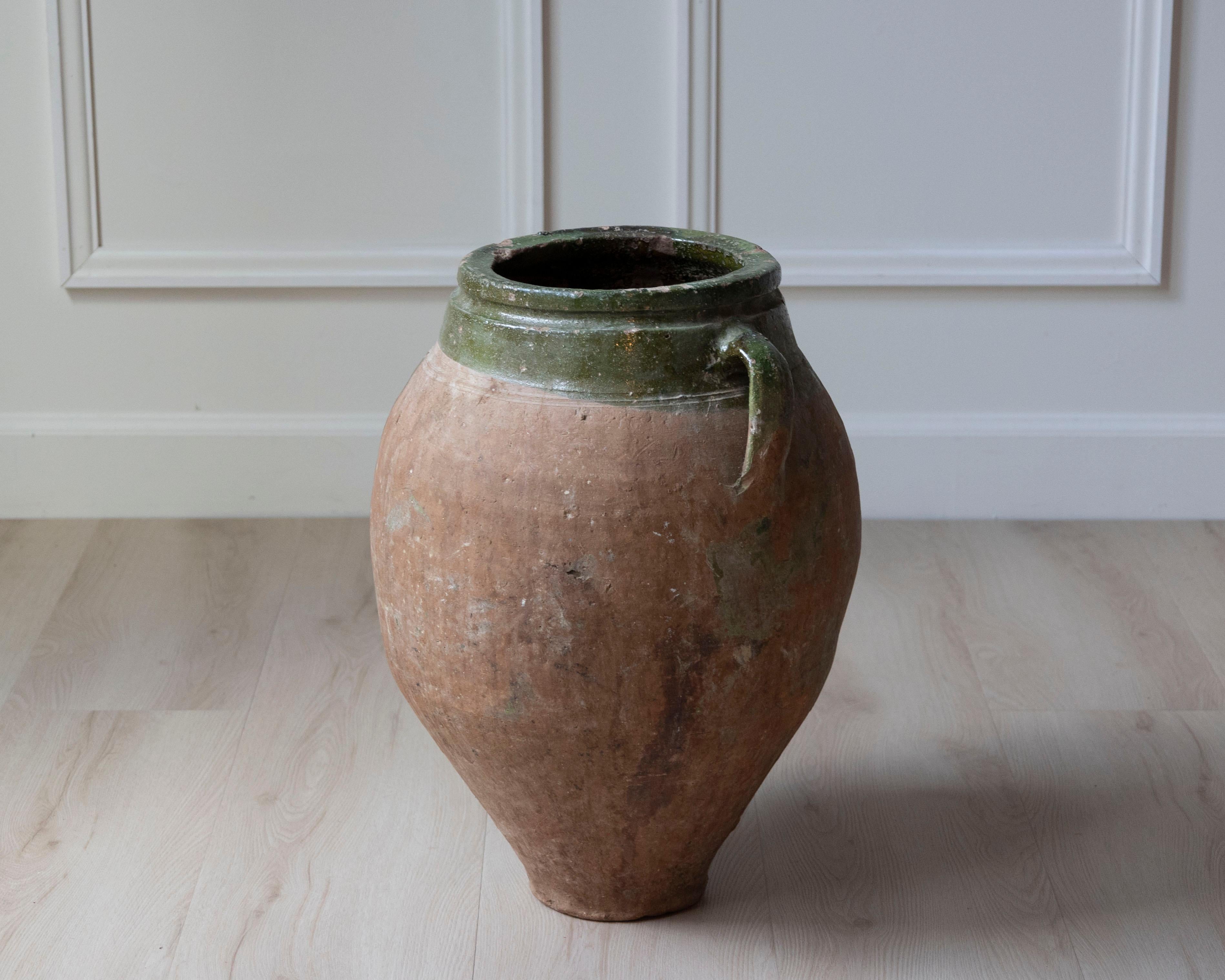 Balkan Mediterranean Terracotta Jar with Green Glazed Rim, 19th Century For Sale