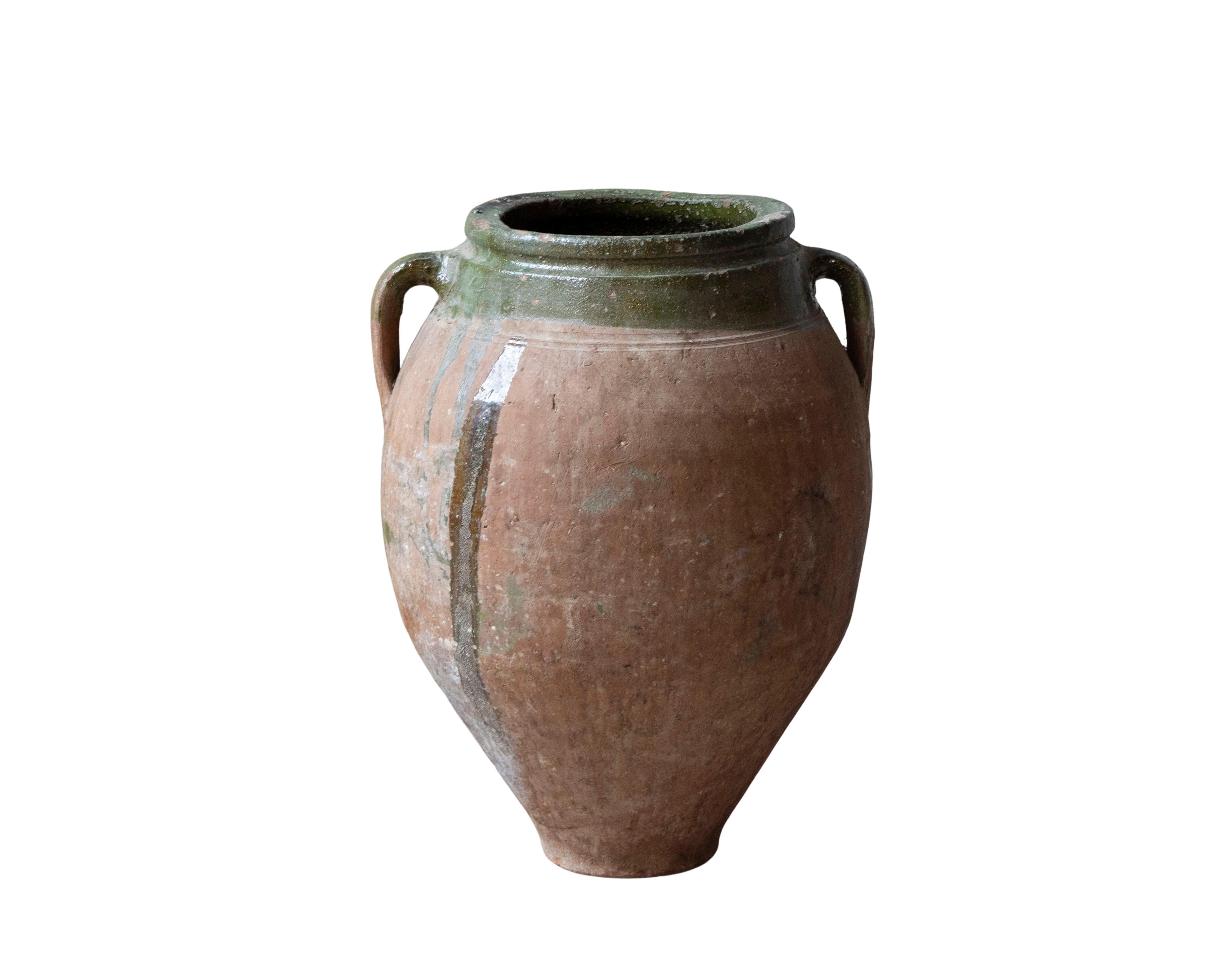 Mediterranean Terracotta Jar with Green Glazed Rim, 19th Century For Sale