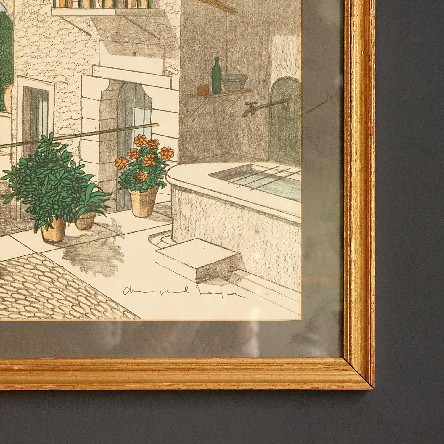 20th Century Mediterranean Village Scene By Denis Paul Noyer, Vintage Signed Lithograph 1970s For Sale