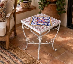 Mediterranean Wrought Iron & Hand-Painted Ceramic Tile Side Table, Italy, 1960s