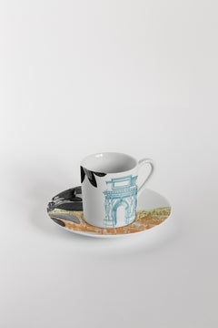 Mediterraneo, Coffee Set with Six Contemporary Porcelains with Decorative Design
