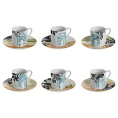 Mediterraneo, Kaffeeservice mit sechs zeitgenössischen Porzellanen mit dekorativem Design
