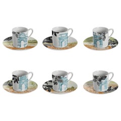 Mediterraneo, Coffee Set with Six Contemporary Porcelains with Decorative Design