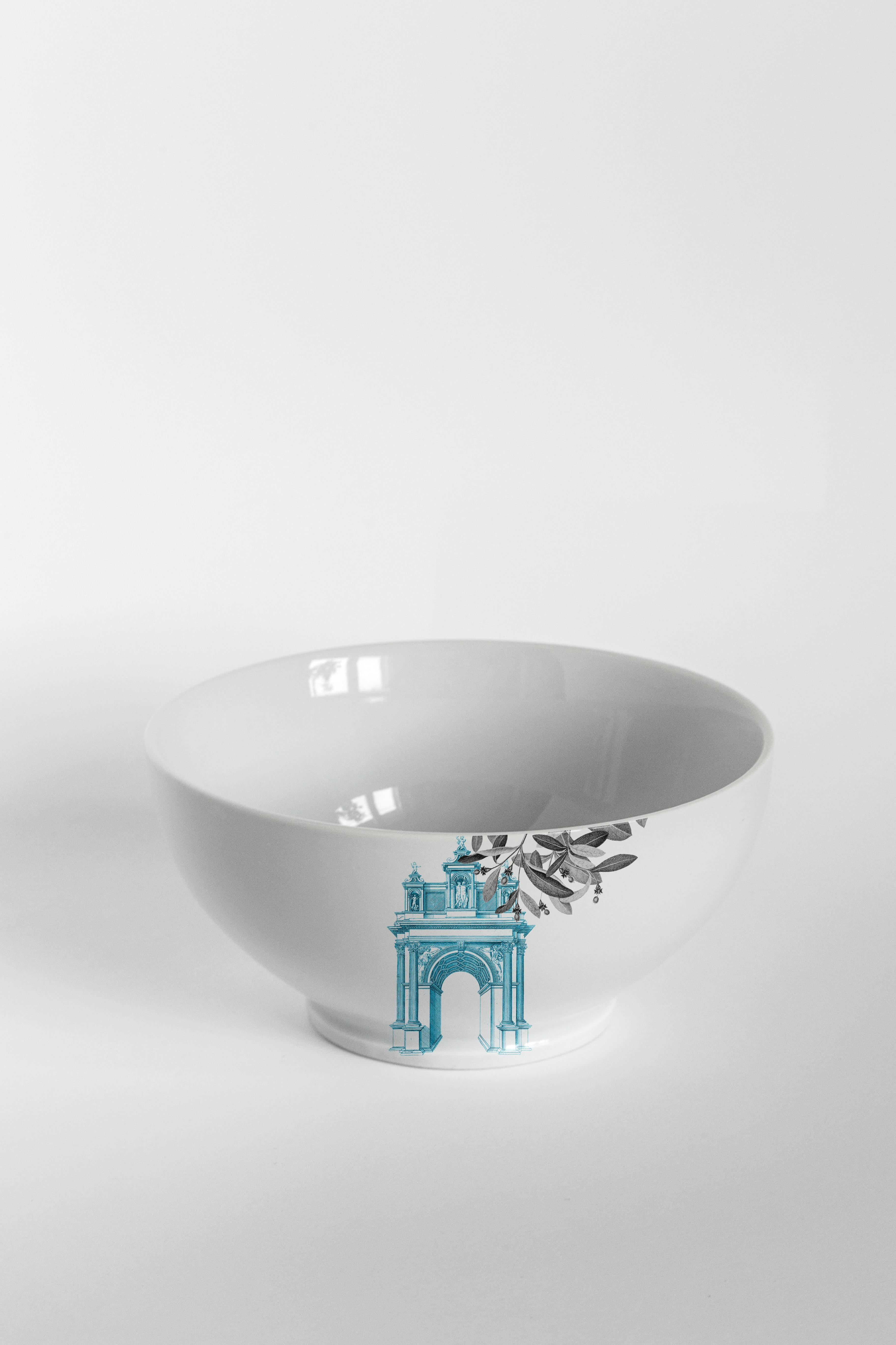 Italian Mediterraneo, Six Contemporary Porcelain Bowls with Decorative Design For Sale