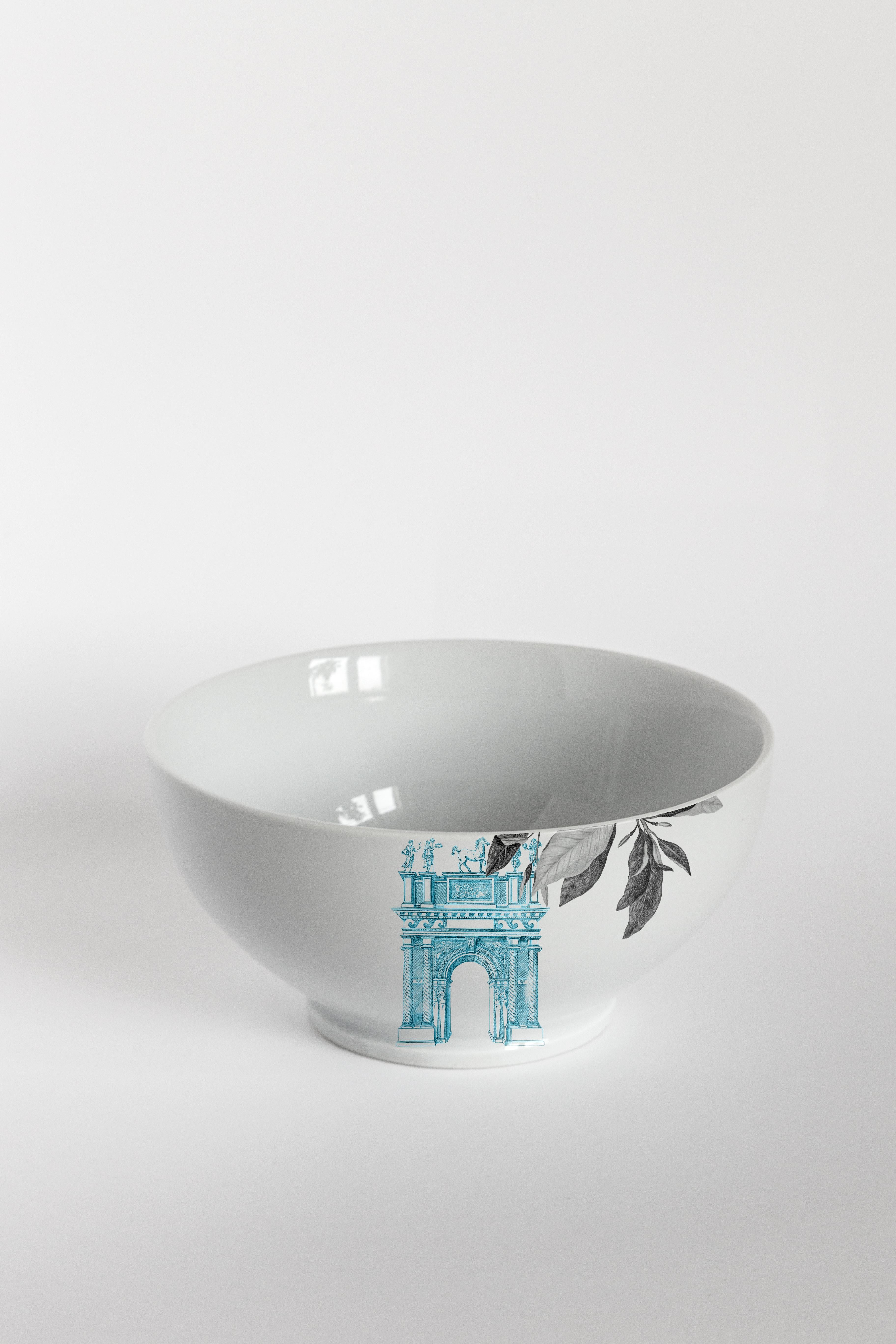 Mediterraneo, Six Contemporary Porcelain Bowls with Decorative Design For Sale 1