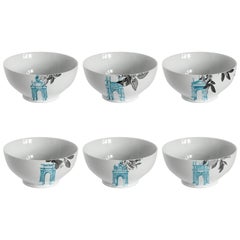 Mediterraneo, Sei ciotole contemporanee in porcellana con design decorativo