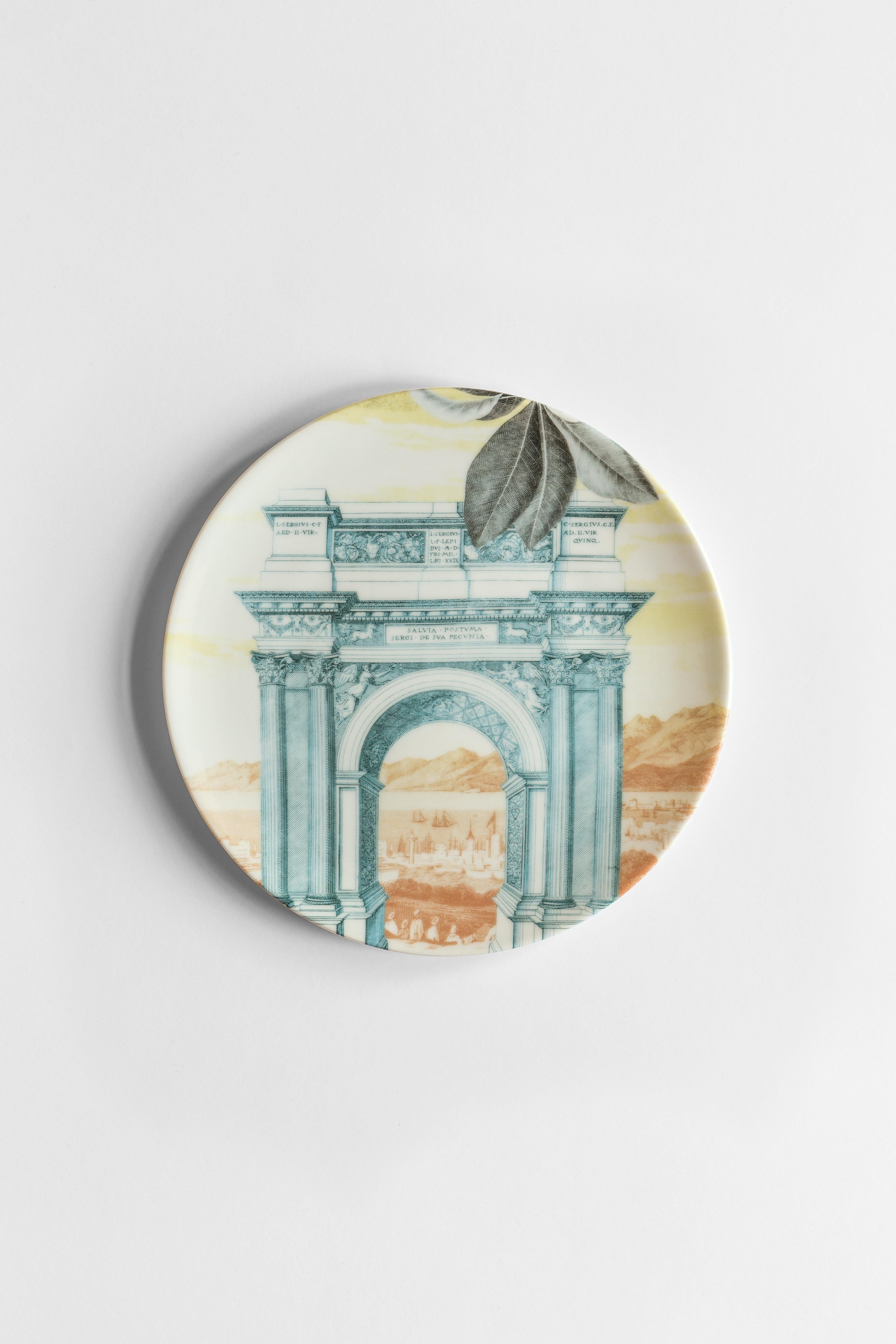 Mediterraneo, Six Contemporary Porcelain Dessert Plates with Decorative Design In New Condition For Sale In Milano, Lombardia