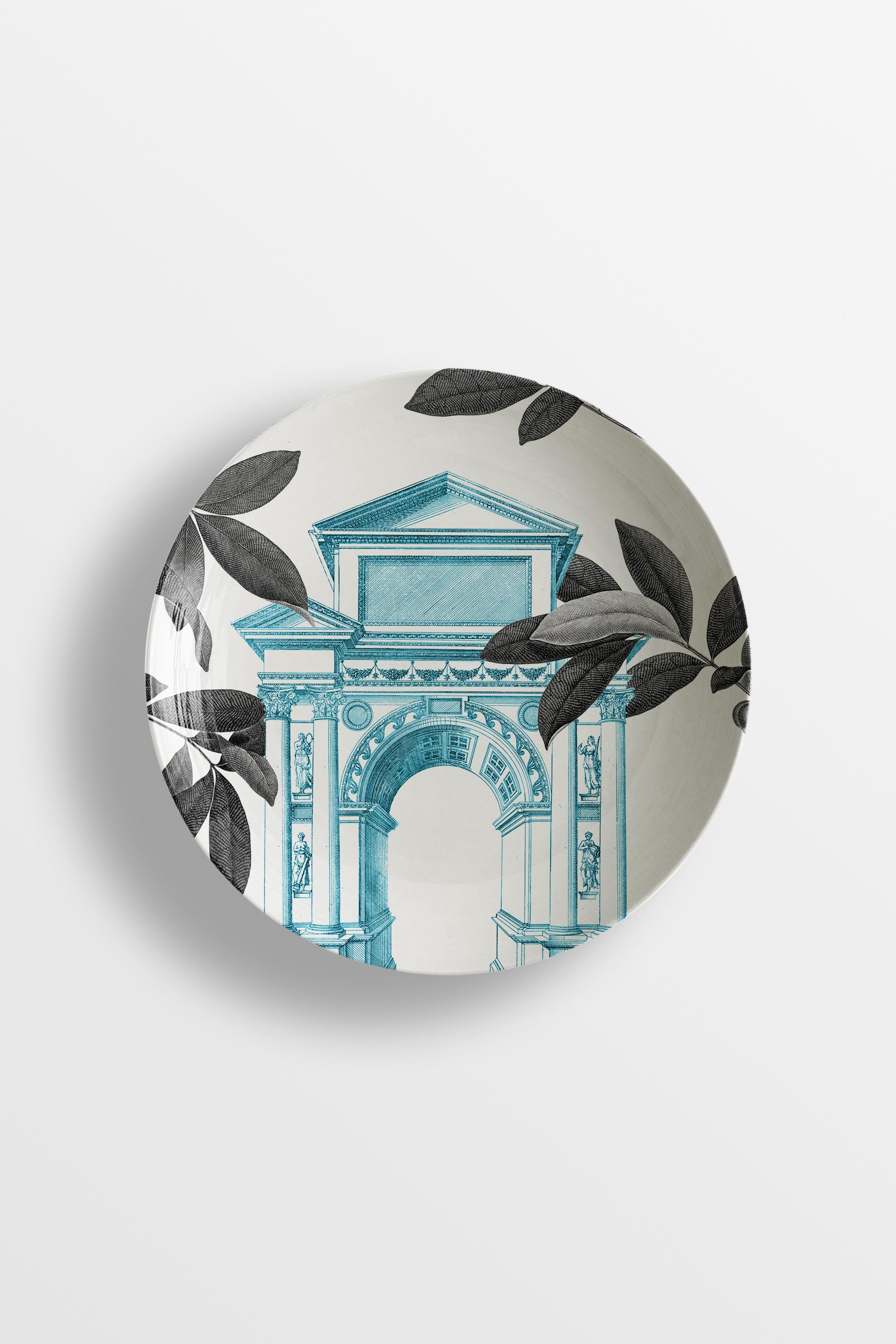 Italian Mediterraneo, Six Contemporary Porcelain soup plates with Decorative Design For Sale