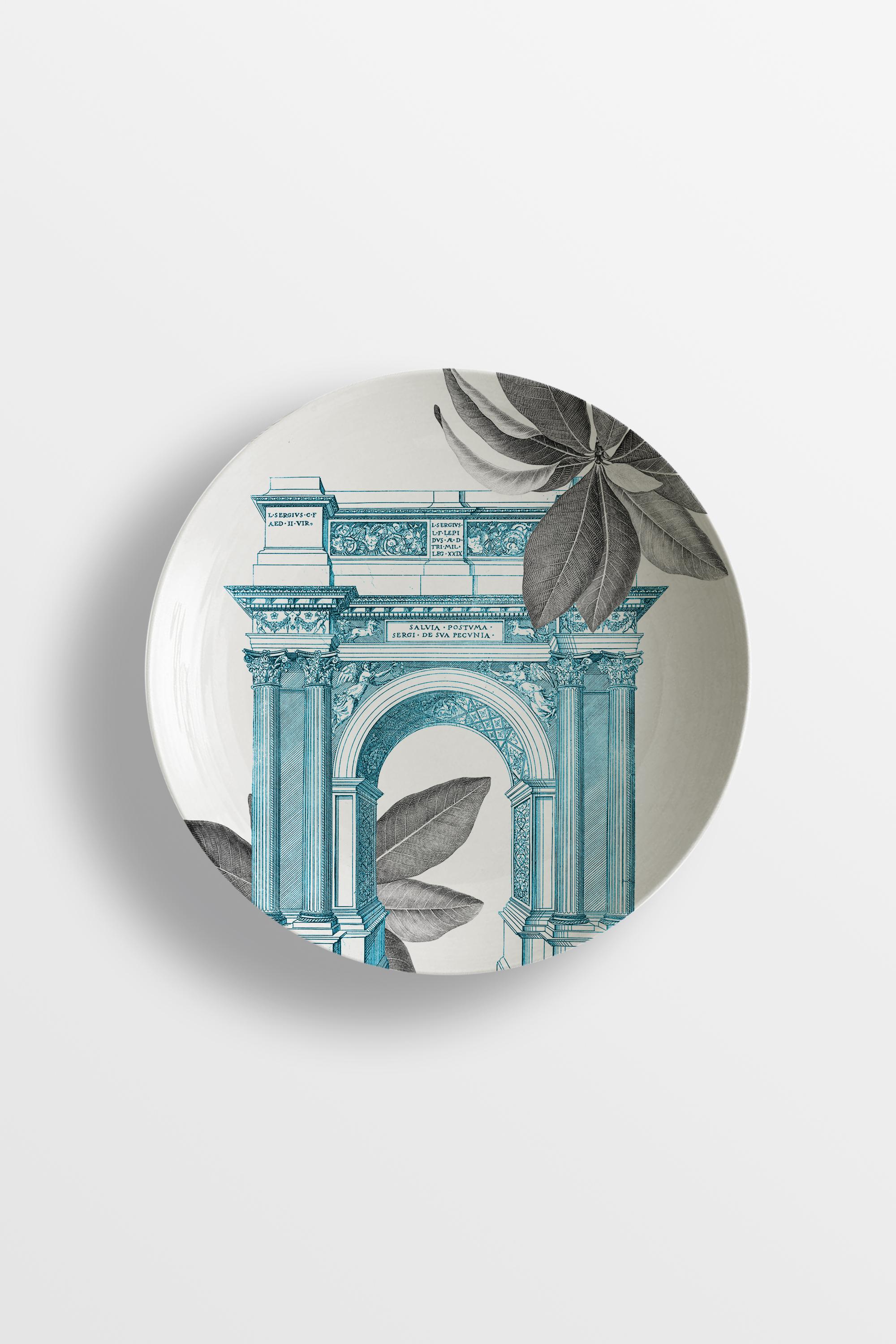 Mediterraneo, Six Contemporary Porcelain soup plates with Decorative Design For Sale 1