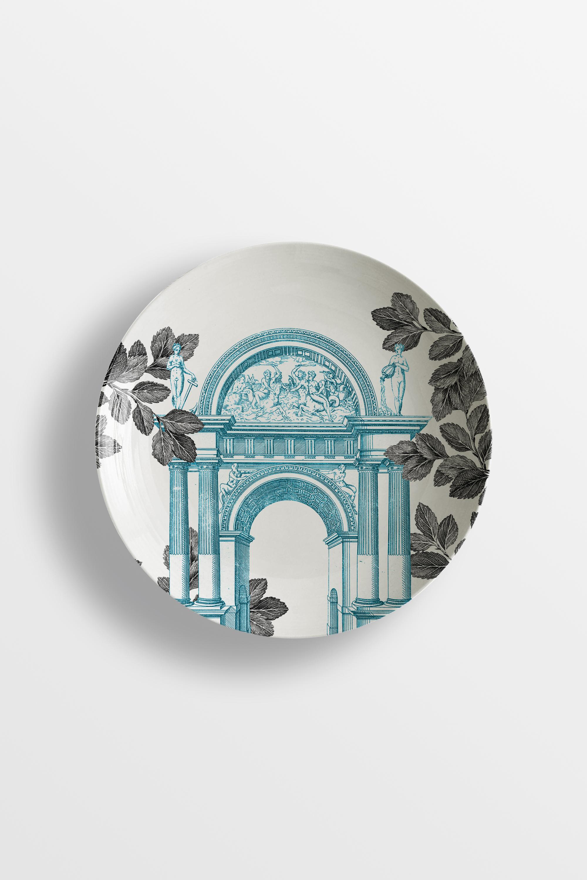 Mediterraneo, Six Contemporary Porcelain soup plates with Decorative Design For Sale 3