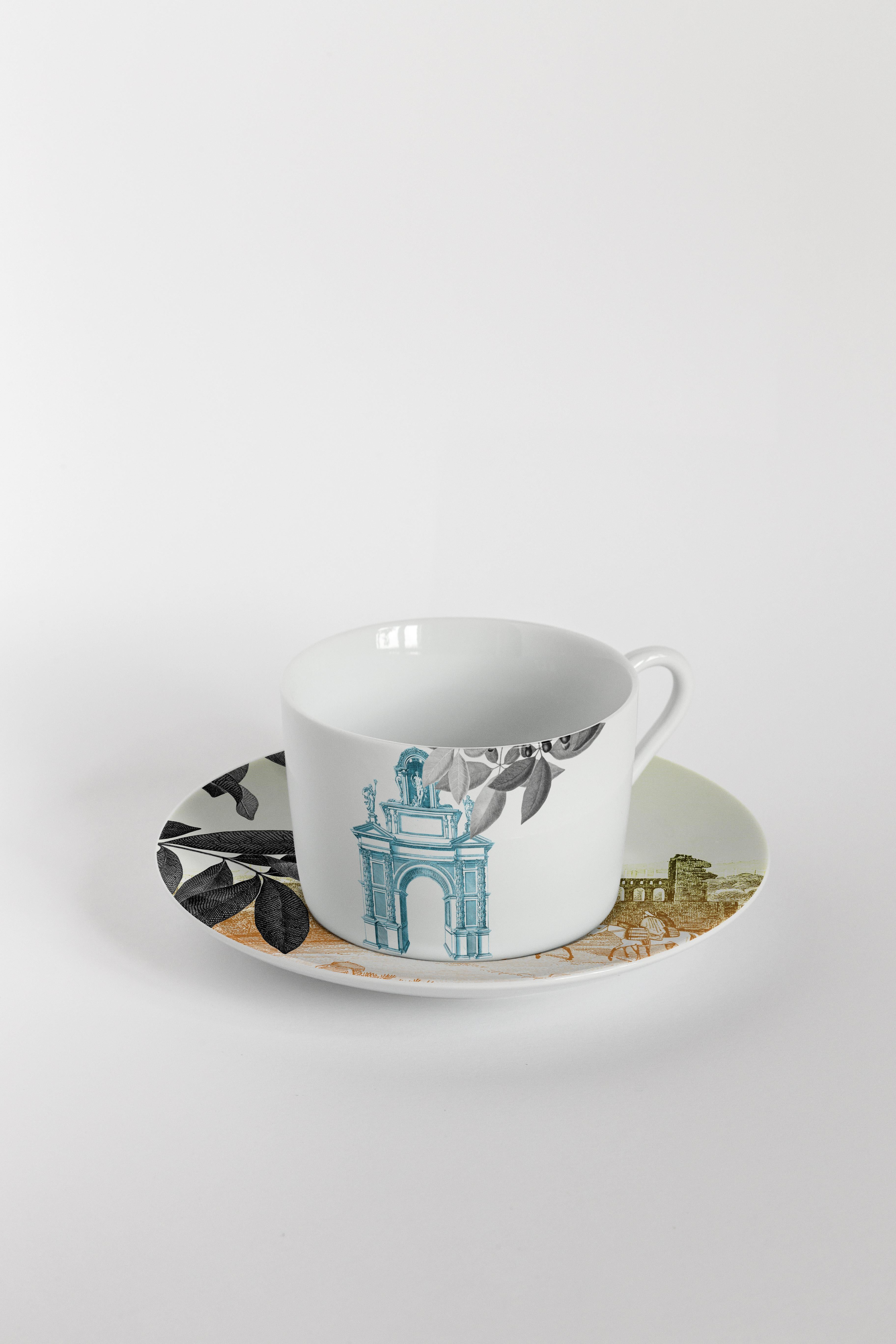 Mediterraneo, Tea Set with Six Contemporary Porcelains with Decorative Design In New Condition For Sale In Milano, Lombardia