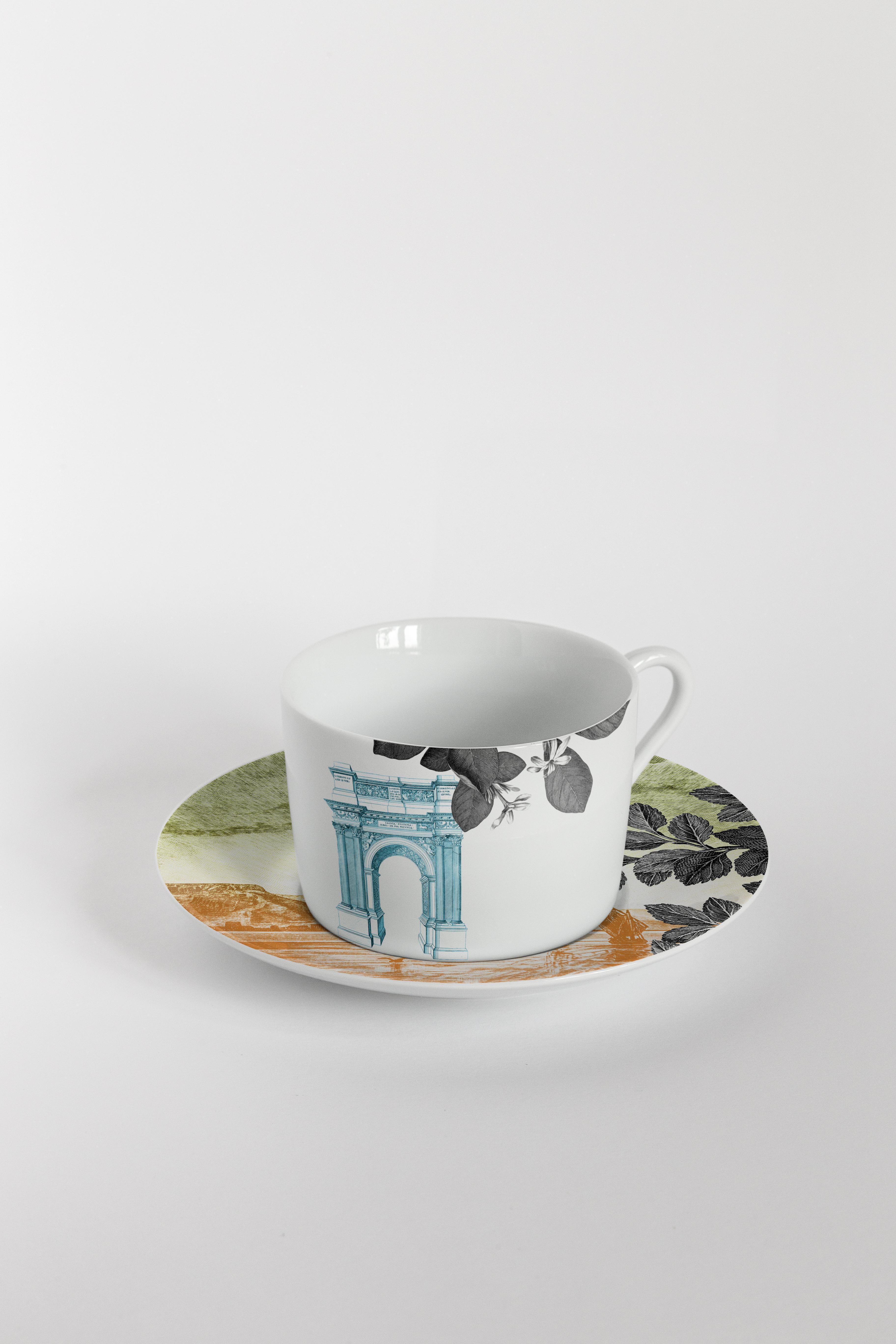 Mediterraneo:: Teeservice mit sechs zeitgenössischen Porzellanen mit dekorativem Design im Angebot 1