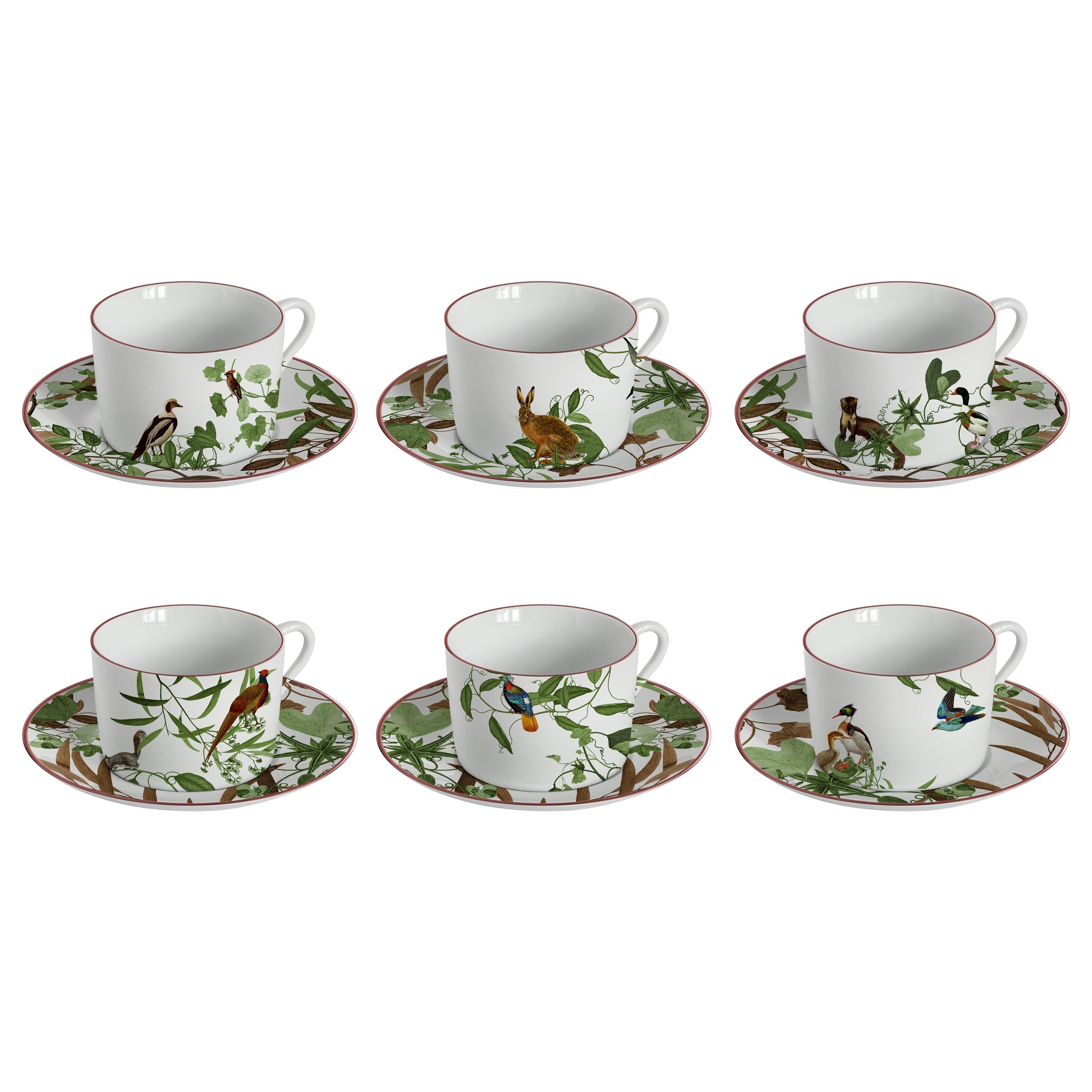 Mediterraneo, Tea Set with Six Contemporary Porcelains with Decorative Design