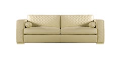Mediterraneo Three-Seat Sofa in Leather with Embroidered Cushions by Zanaboni