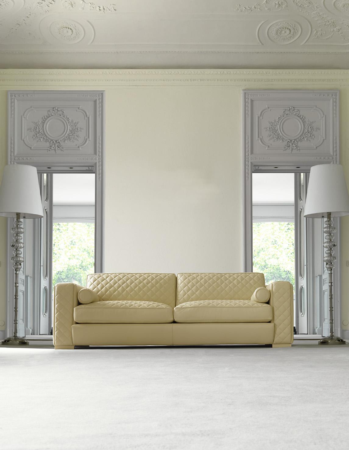 Art Deco Mediterraneo Three-Seat Sofa in Leather with Embroidered Cushions by Zanaboni For Sale