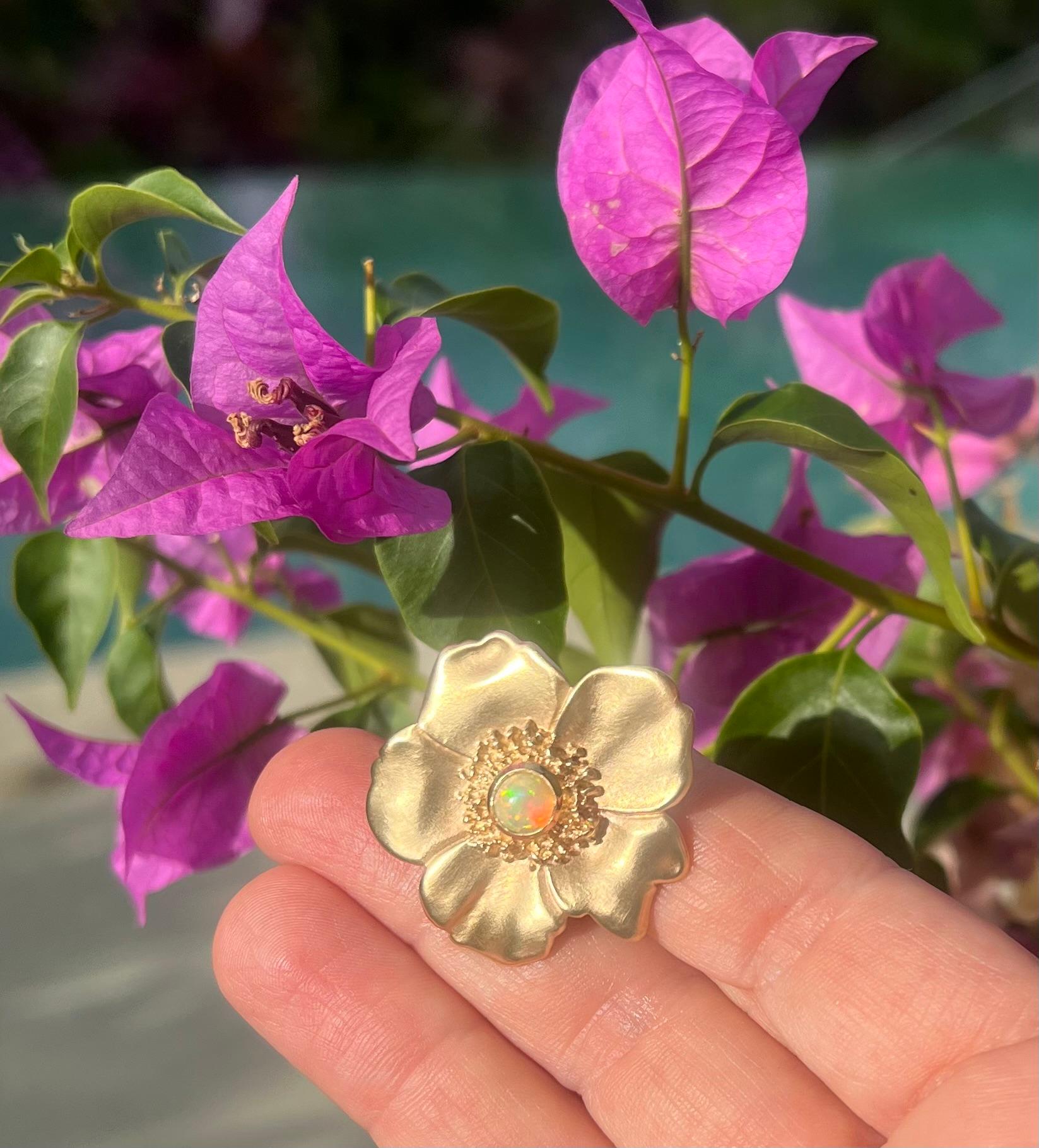 Cabochon Jennifer Liang 14 KT Gold Camellia Flower Ring For Sale