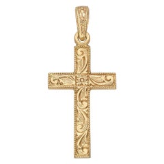 Medium 14k Yellow Gold Engraved Cross Pendant