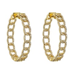 Medium 18k Yellow Gold & Diamond Curb Link Hoop Earrings