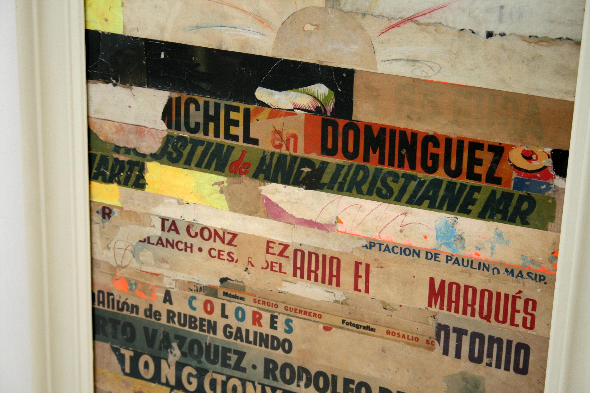 Bibliotheque Medium abstract collage by Artist Huw Griffith
A collage & decollage displaying multiple lettering derived from antique Spanish film posters.
The overall result is a highly decorative and interesting signage.
An unusual piece from