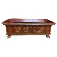 Medium Antique Red and Parcel Gilt Chinoiserie Cachepot