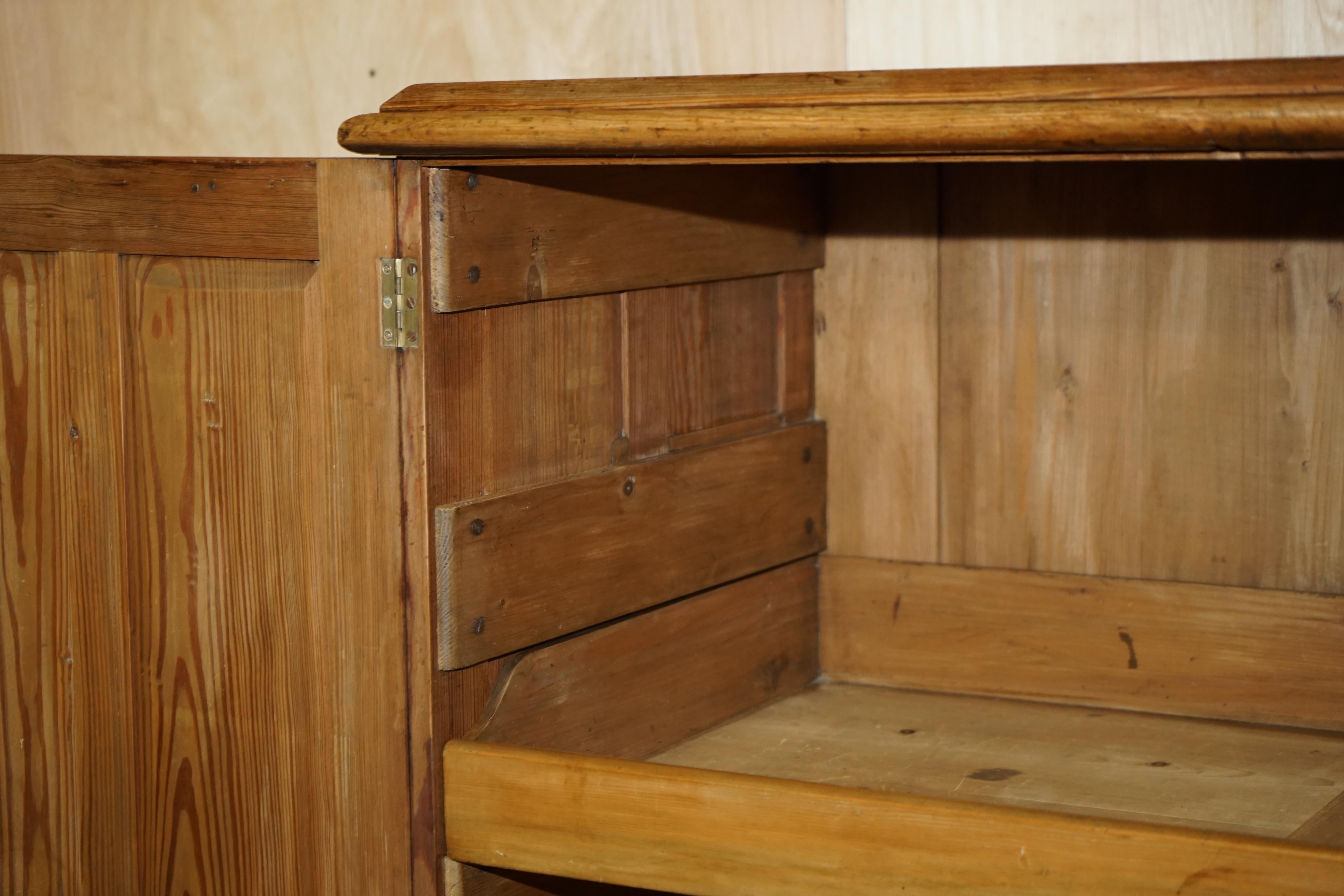 Hand-Crafted MEDIUM ANTIQUE VICTORIAN PiNE HOUSEKEEPERS CUPBOARD WITH SLIDING LINEN SHELF For Sale