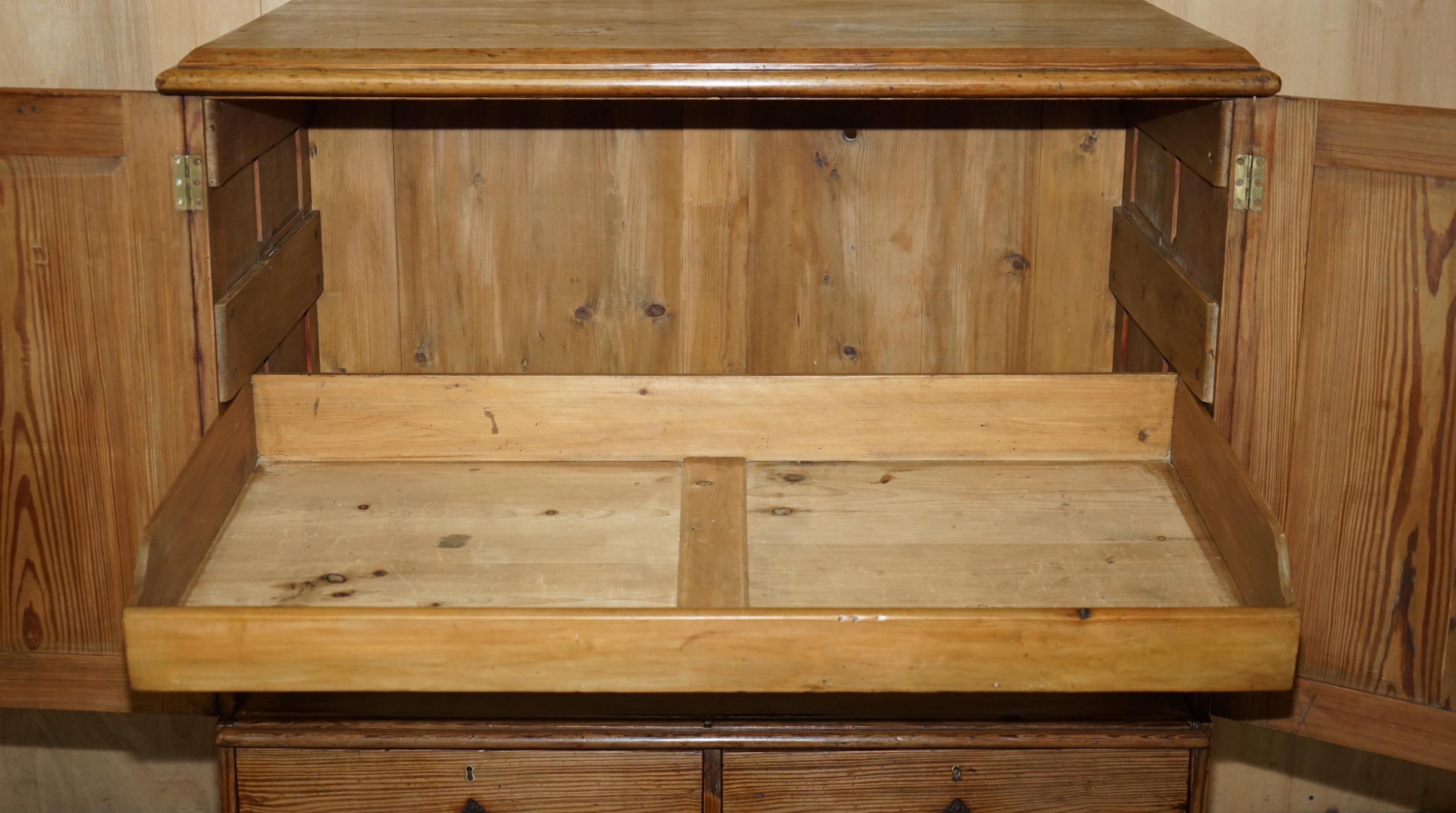Hand-Crafted MEDIUM ANTIQUE VICTORIAN PiNE HOUSEKEEPERS CUPBOARD WITH SLIDING LINEN SHELF For Sale