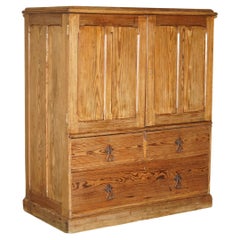 MEDIUM Used VICTORIAN PiNE HOUSEKEEPERS CUPBOARD WITH SLIDING LINEN SHELF