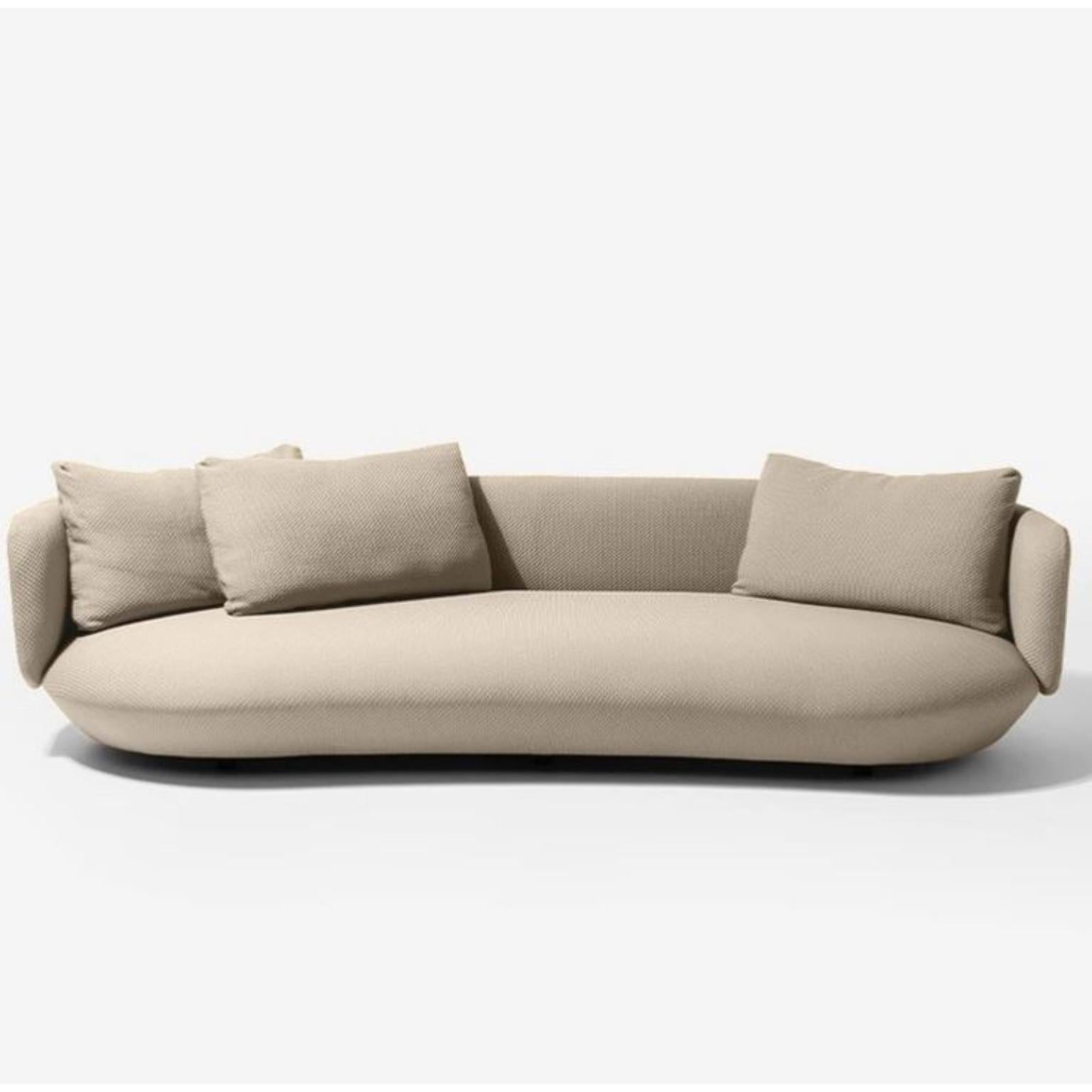 Medium Baixo Sofa by Wentz
Dimensions: D 110 x W 250 x H 58 cm
Materials: Wood, Upholstery.
3 cushions included

The Baixo sofa proposes a different way of sitting. An invitation to casual comfort, closer to the ground. The organic structure is