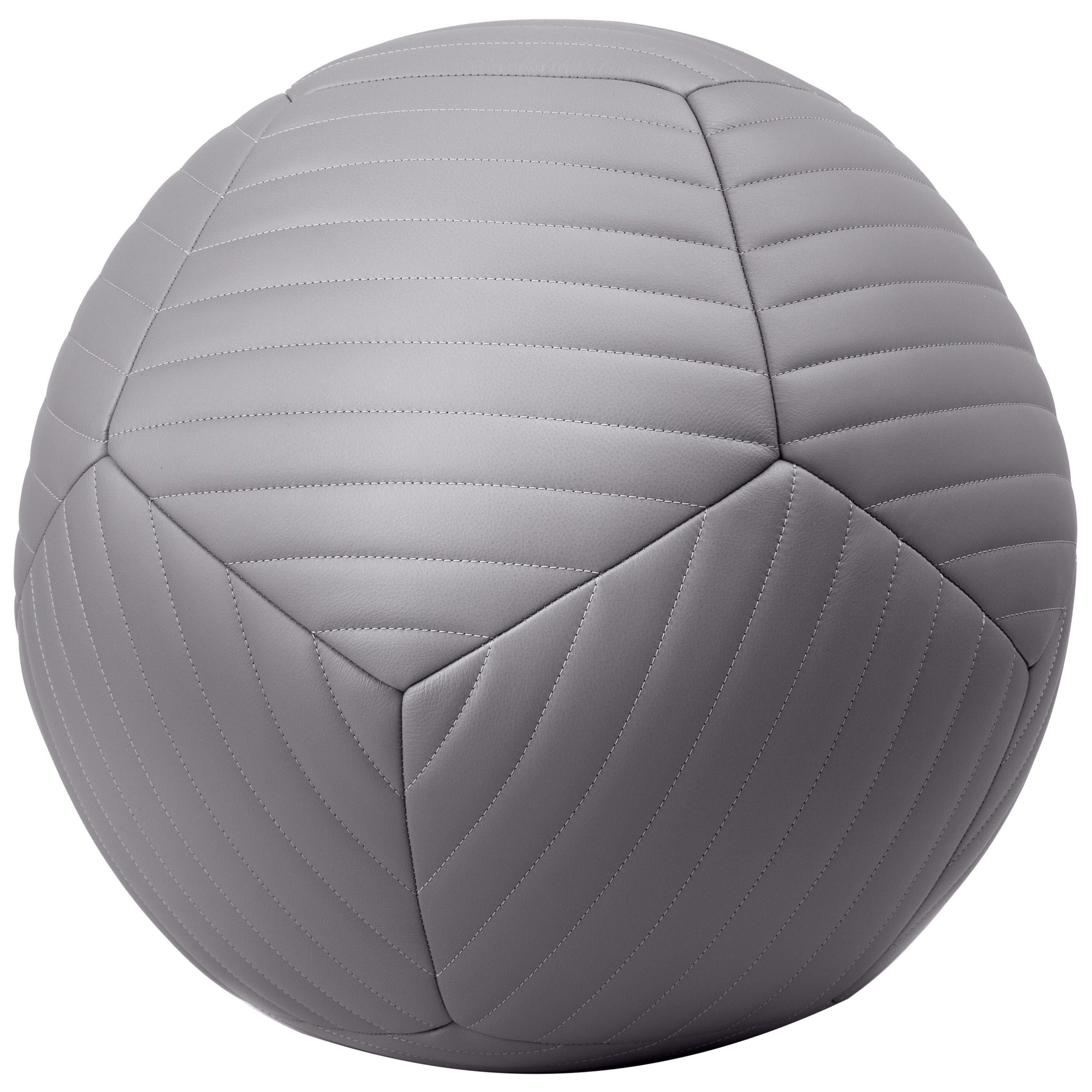 Round Ball Ottoman in Grey Leather by Moses Nadel