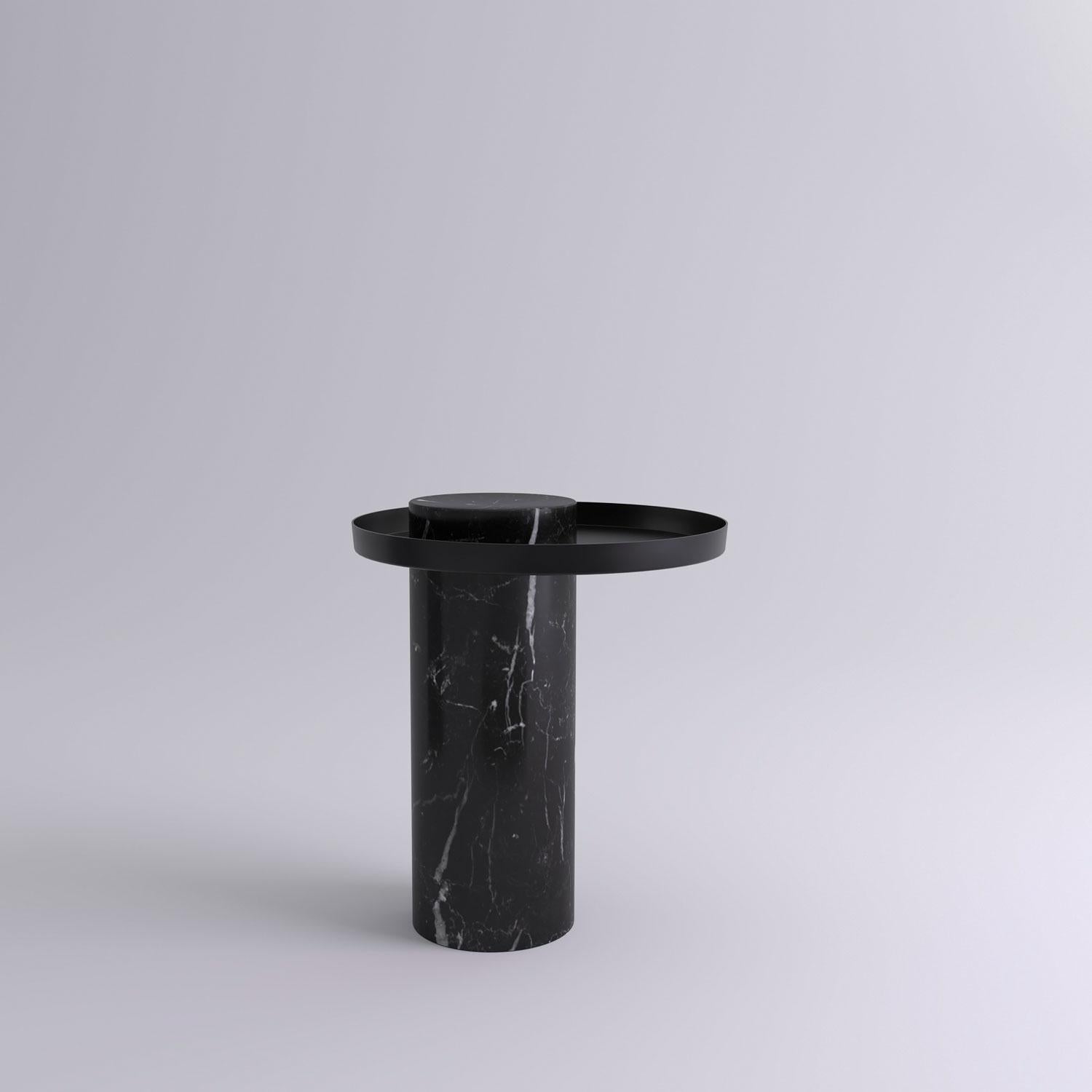Medium black marquina contemporary guéridon, Sebastian Herkner
Dimensions: D 40 x H 46 cm
Materials: Black Marquina marble, black metal tray

The salute table exists in 3 sizes, 4 different marble stones for the column and 5 different finishes