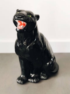 Medium Black Panther Ceramic Sculpture, Italy, 1960s