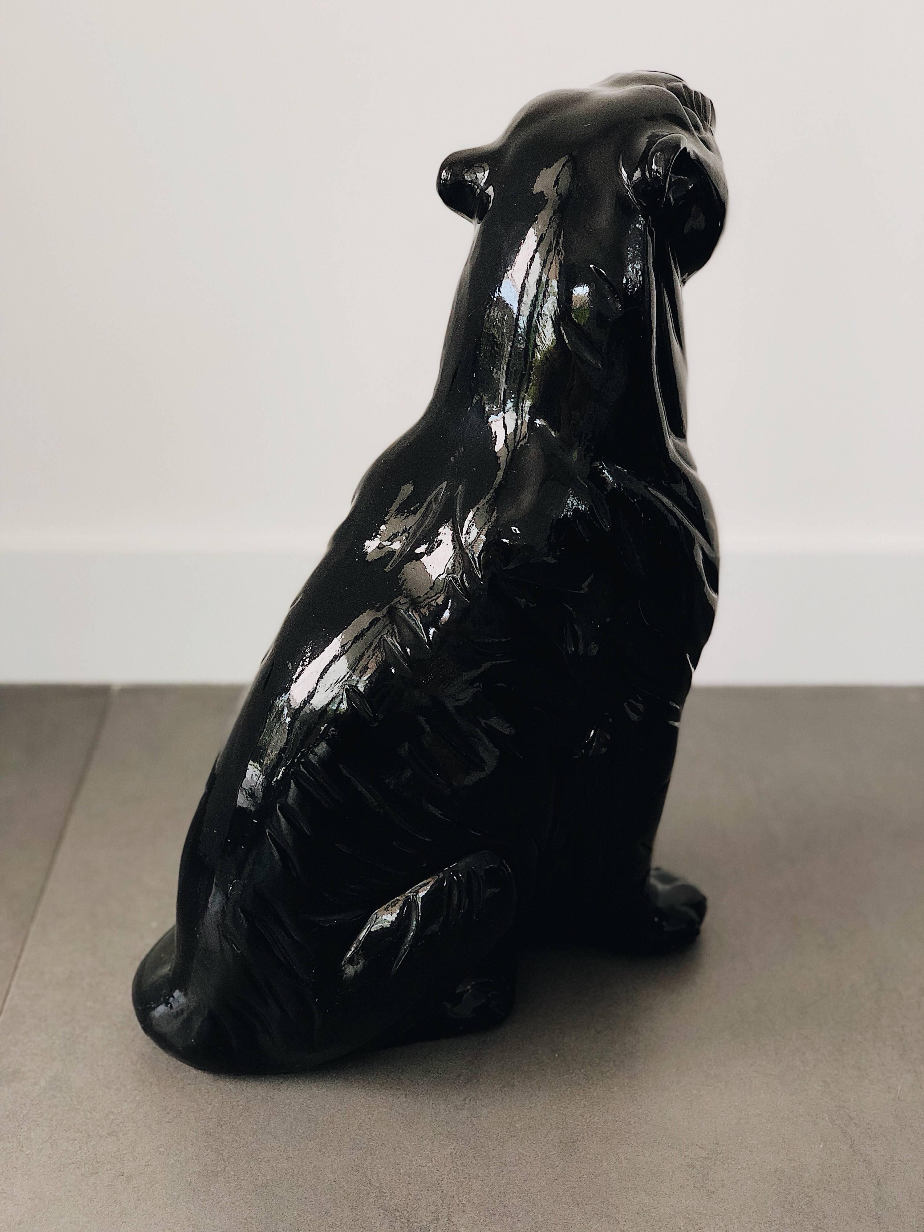 Sculpture en céramique de taille moyenne en forme de panthère noire:: Italie:: années 1960 Excellent état à 05-080 Hornowek, PL