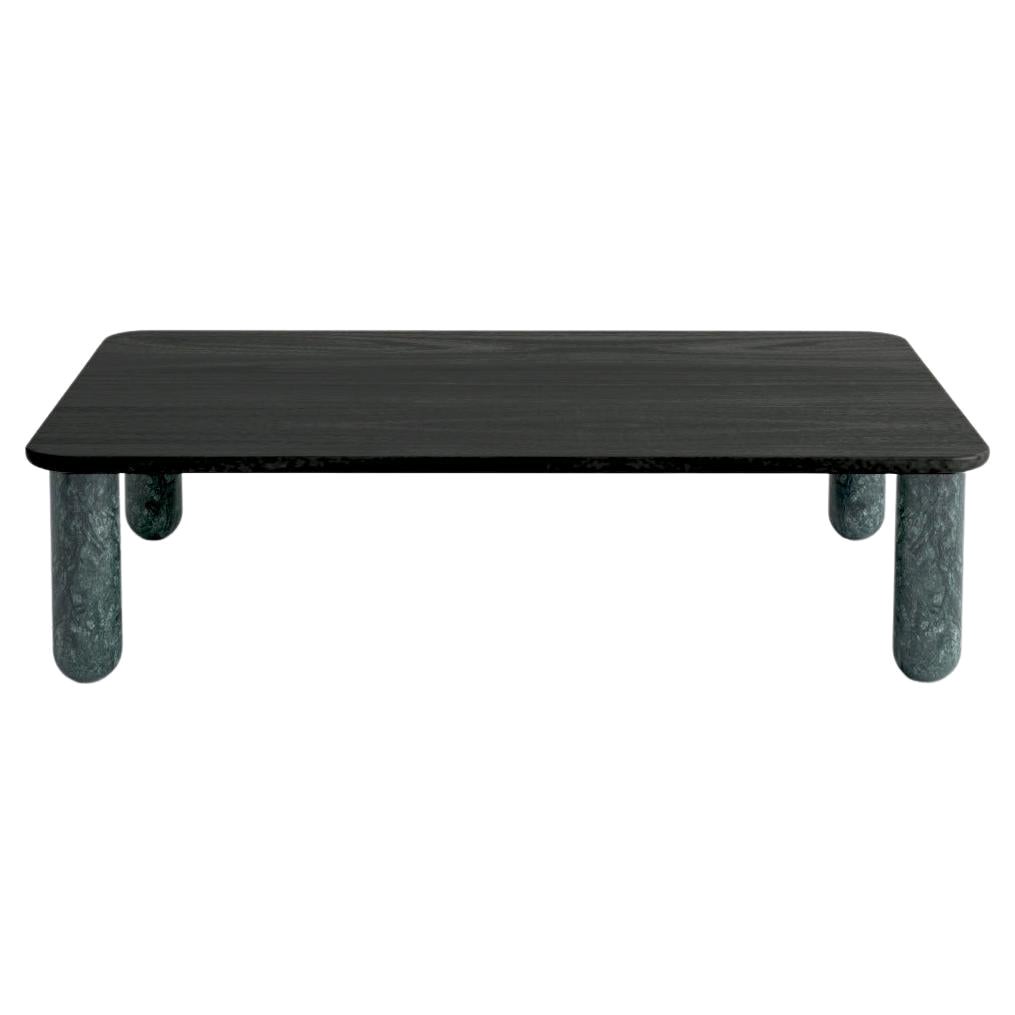 Medium Black Wood and Green Marble "Sunday" Coffee Table, Jean-Baptiste Souletie For Sale