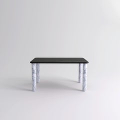 Medium Black Wood and White Marble "Sunday" Dining Table, Jean-Baptiste Souletie