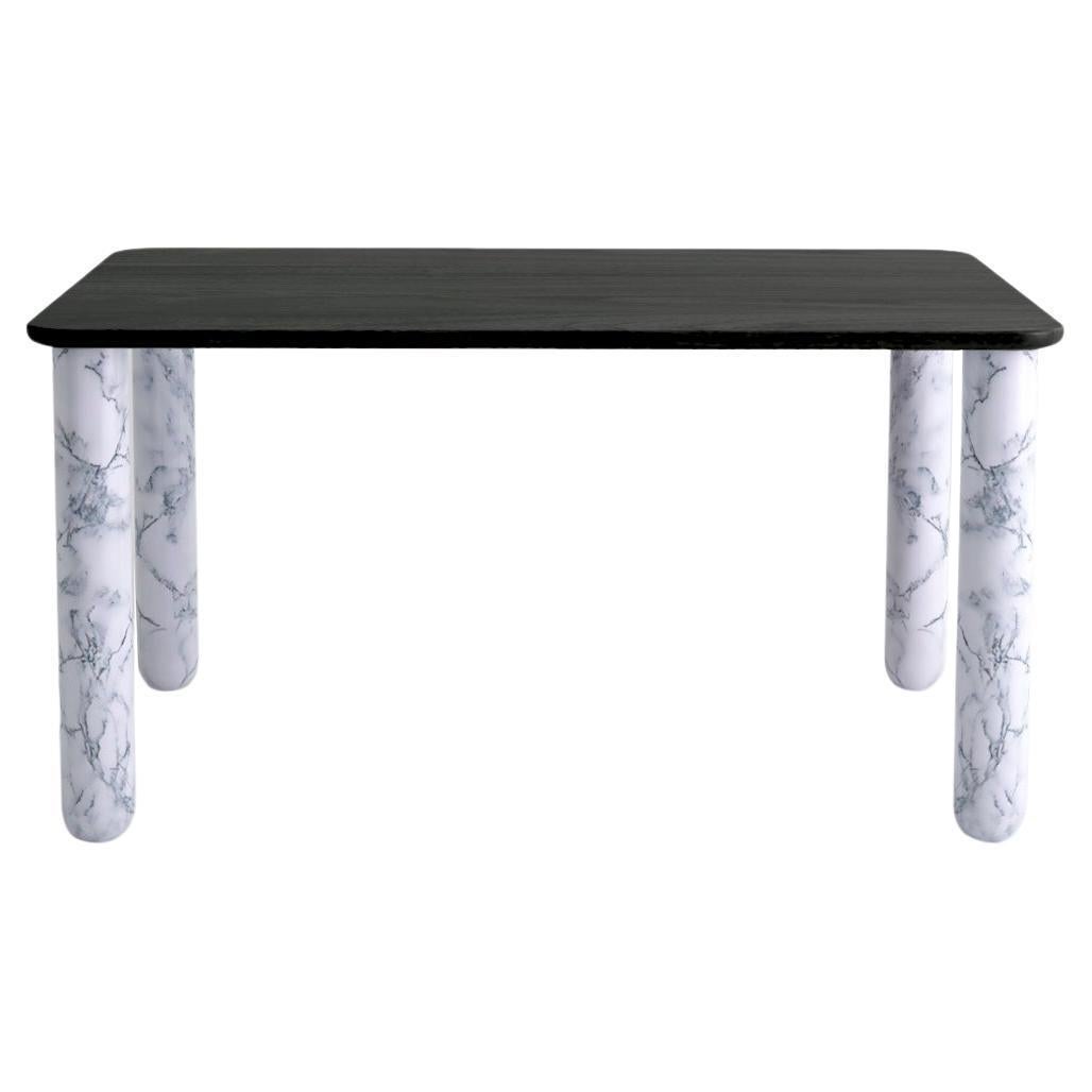 Mesa de comedor mediana "Sunday" de madera negra y mármol blanco, Jean-Baptiste Souletie