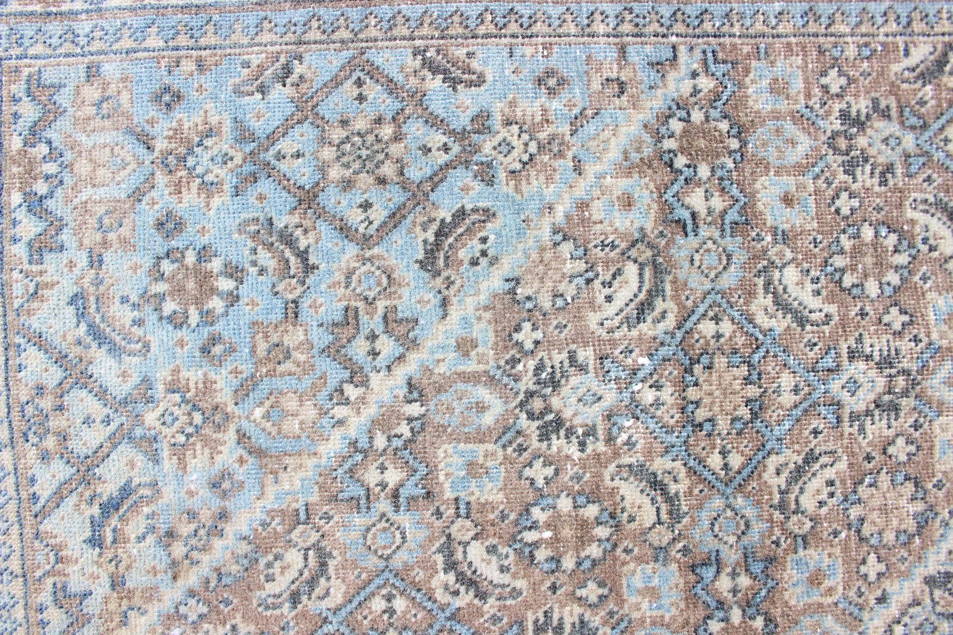 Medium Blue and Gray Background Persian Tabriz Rug with All-Over Herati Design For Sale 6